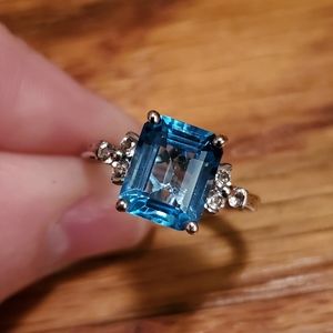 Aquamarine, cz and sterling silver ring